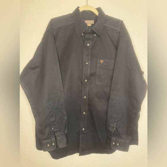 Ariat Shirt Mens XL Black Button Up Pocket Long Sleeve Cowboy Rodeo Shirt. - Picture 1 of 8
